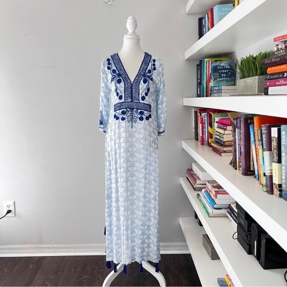 Roberta Roller Rabbit Blue Boho Long Sleeve Tunic Cover Up Dress XS - Picture 1 of 12